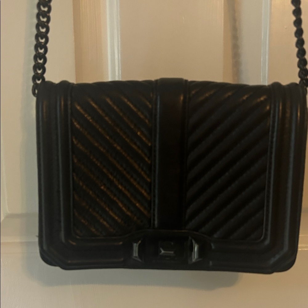 Rebecca Minkoff Black Chevron Quilted Small Love leather Crossbody Bag